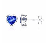 Orecchini a perno in argento Sterling S925 con pietra di betulla per donne, con pietra portafortuna a forma di cuore, per donne e ragazze, in argento Sterling, zaffiro sintetico