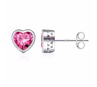 Orecchini a perno in argento Sterling S925 con pietra di betulla per donne, con pietra portafortuna a forma di cuore, per donne e ragazze, in argento Sterling, zaffiro rosa sintetico