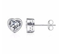 Orecchini a perno in argento Sterling S925 con pietra di betulla per donne, con pietra portafortuna a forma di cuore, per donne e ragazze, in argento Sterling, topazio bianco