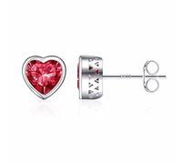 Orecchini a perno in argento Sterling S925 con pietra di betulla per donne, con pietra portafortuna a forma di cuore, per donne e ragazze, in argento Sterling, rubino sintetico