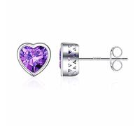 Orecchini a perno in argento Sterling S925 con pietra di betulla per donne, con pietra portafortuna a forma di cuore, per donne e ragazze, in argento Sterling, ametista