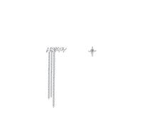 Orecchini a perno in argento Sterling S925 con zircone cubico non corrispondenti, lettera "Happy Four Point", stella a quattro punti, lunga catena, nappa LSE271, argento Sterling, zirconia cubica