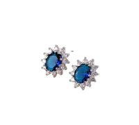 Orecchini a perno in lega 7 x 5 mm con pietra portafortuna blu, stile principessa Diana Royal Halo, regalo per donne anniversari, Misura unica, Gemma, Diamante sintetico