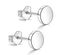 Orecchini a perno in oro bianco e argento, piatti, rotondi, ipoallergenici, argento e metallo, plastica, smalto, argento, metallo e plastica. Colore: