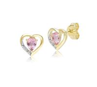 Orecchini a perno in oro giallo 9 kt con tormalina rosa e diamante a forma di cuore
