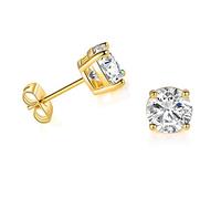 Orecchini a perno in oro giallo massiccio 14 carati con zirconia cubica rotonda e chiusura a farfalla in oro 14 carati