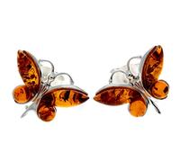 Orecchini a perno in vera ambra baltica e argento Sterling 925, a forma di farfalla, 8494, 7x3, 3x3 mm, 1.5 x 1.1 cm, Argento, Ambra
