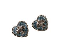 Orecchini a perno ispirati a cuore turchese blu con croci con diamanti pieni per le donne gioielli alla moda vintage cuore Meet orecchini, One Size, come descritto, come descritto