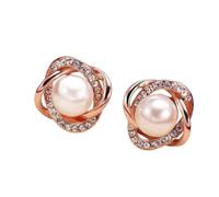 Orecchini a perno Nodo d’Amore Ritorto Oro Rosa per Donna, Orecchini con Perla Simulata e Strass Cristallino Brillante, Gioiello Elegante per Sposa, Orecchini Classici Ipoallergenici Regalo per Signor