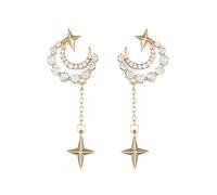 Orecchini a perno per le donne stella luna orecchini donna tendenza moda zircone oro nappa orecchino signore gioielli per perla, Misura unica, Rame