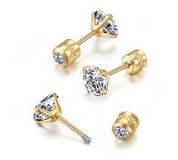 Orecchini a perno piatti con chiusura a vite, orecchini di sicurezza con zirconia cubica, per cartilagine, elica, per donne e uomini, ipoallergenici, 4mm CZ, Acciaio inossidabile, Zirconie sintetico