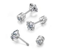 Orecchini a perno piatti con chiusura a vite, orecchini di sicurezza con zirconia cubica, per cartilagine, elica, per donne e uomini, ipoallergenici, 5mm CZ, Acciaio inossidabile, Zirconie sintetico