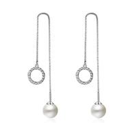 Orecchini a perno semplici, orecchini in argento da donna con zirconia cubica, ciondolo con perla e nappa, 14,5 x 13 mm, per la festa della mamma, gioielli classici