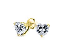 Orecchini A Perno Solitario In Zircone Cubico A Forma Di Cuore Da 7 MM Placcati In Oro 14 Carati Su Argento Sterling Per Donne E Fidanzate
