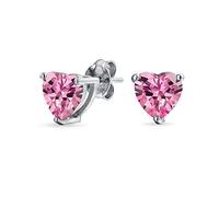 Orecchini A Perno Solitario In Zircone Cubico Rosa A Forma Di Cuore Da 7 MM In Argento Sterling .925 Per Donne E Fidanzate