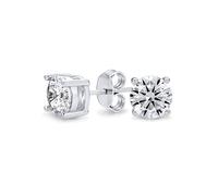 Orecchini A Perno Solitario Unisex Con Taglio Brillante Rotondo 3Ct, Per Fidanzata, In Argento Sterling .925 A 4 Artigli, 8Mm