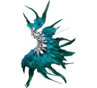 Orecchini a polsino con piuma esagerata con ciondolo a forma di piuma blu, orecchini con strass senza buco