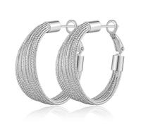 Orecchini a quattro punte in argento sterling S925, orecchini a bottone con strass creativi, orecchini a cerchio per le donne, orecchini di gioielli con zirconi cubici per le donne (F-Argento)