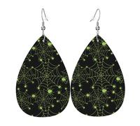 Orecchini a ragnatela verde di Halloween per le donne, orecchini colorati in pelle a goccia per le donne alla moda, orecchini a goccia gioielli