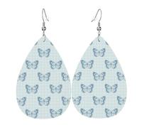 Orecchini a scacchi a farfalla blu da donna, orecchini colorati in pelle a goccia per le donne alla moda, orecchini a goccia gioielli