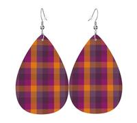 Orecchini a scacchi di bufalo giallo viola per donna, orecchini colorati in pelle goccia per donne, alla moda, orecchini a goccia, gioielli