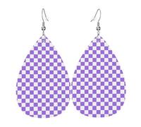 Orecchini a scacchi lilla da donna, orecchini colorati in pelle a goccia per le donne alla moda, orecchini a goccia gioielli