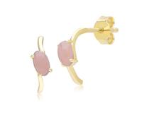Classico Ovale Rosa Opale Mezzo Cerchio Orecchini IN 9ct Oro Giallo