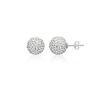 Orecchini a sfera con brillantini, in argento sterling, 29 colori disponibili, 12 mm, Argento, colore: White Crystal, cod. 12MM-UNP3834BTA-DBSTUD-WC-EAR