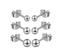 Orecchini a sfera in titanio, ipoallergenici, per donne e uomini, orecchie sensibili, colore nero, 3 mm, 4 mm, 5 mm, retro in titanio, 3mm/4mm/5mm, Titanio, Non pietra preziosa