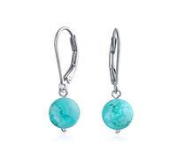 Orecchini A Sfera Stabilizzati Con Perlina Tonda Semplice In Turchese Per Donna, Argento 925, Pietra Di Nascita Di Dicembre