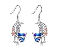 Orecchini a sirena Regali Orecchini a mezzaluna e stella con sirena di mare in argento sterling con fiori Regali di compleanno Gioielli per ragazze Figlia Signore (Orecchini sirena)