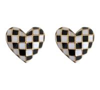 Orecchini a spicchi a forma di cuore oro nero bianco, gioielli alla moda dolci con griglia smaltata