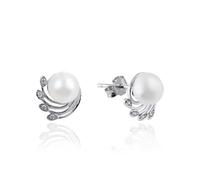 Orecchini a spina, orecchini in argento 925 con perla e zirconi sulle onde scavate 10,2 x 10 mm, gioielli per la festa della mamma