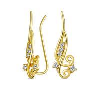 Orecchini A Spirale In Cz Per Donne Per Adolescenti Con Zirconi Rotondi In Argento 925 Placcato Oro 14K