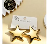 Orecchini a stella dorata da donna, orecchini a pentagramma da donna e ragazza, orecchini a perno con superficie liscia a forma di stella, orecchini a goccia placcati in oro 18K, orecchini a perno ret