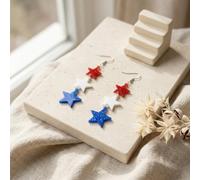 Orecchini a stella in acrilico, colore rosso, argento e blu, gioielli patriottici, leggeri, design retrò, 9 x 2,1 cm, per il giorno dell'indipendenza per il quarto luglio estate (B)