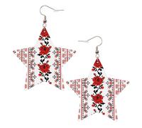 Orecchini a stella in pelle bianca alla moda per le donne - Gioielli pendenti ucraini con stampa di rose ricamate, bomboniere, semplici ciondoli a cerchio, One Size, Pelle, Nessuna pietra preziosa