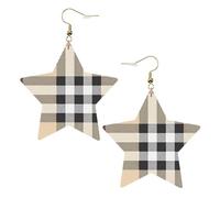 Orecchini a stella in pelle bianca alla moda per le donne - Grigio linee plaid stampa gioielli pendenti, accessorio moda leggero, Misura unica, Pelle