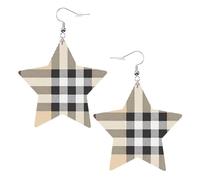 Orecchini a stella in pelle bianca alla moda per le donne - Grigio linee plaid stampa gioielli pendenti, accessorio moda leggero, Misura unica, Pelle