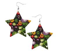 Orecchini a stella in pelle bianca alla moda per le donne - Introduzione leggera di vari gioielli pendenti con stampa di verdure, bomboniere e decorazioni, Misura unica, Pelle
