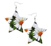 Orecchini a stella in pelle bianca per donna - Gioielli pendenti con stampa di margherite bianche, bomboniere e accessori alla moda, Misura unica, Pelle