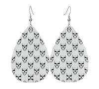 Orecchini a tema Halloween monocromatico con testa di scheletro a goccia in pelle da donna con stampa con gancio moda vintage festa uso quotidiano, Misura unica, Pelle