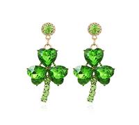 Orecchini a trifoglio con diamanti super scintillanti, semplici orecchini a forma di cuore in vetro a tre petali, accessori da donna da indossare tutti i giorni, Misura unica, Acciaio inossidabile,