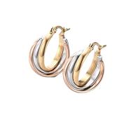 Orecchini a Triplo Cerchio per Donne, Cerchi Trinity Metallo Misto, Oro Argento Oro Rosa Tricolore Acciaio Inox, Larghezza 18mm, Design Intrecciato Lucido, Gioielli Eleganti Minimalisti