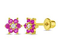 Orecchini A Vite A Fiore In Zirconia Cubica Placcati In Oro Per Bambine Di 5Mm