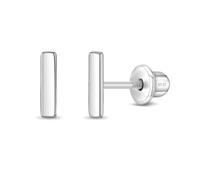 Orecchini a vite di sicurezza in argento Sterling 925 con piccola barra lucidata per ragazze e ragazze, per uso quotidiano, 9mm, Argento sterling, Nessuna pietra preziosa