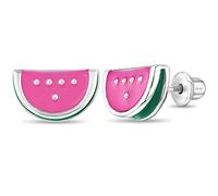 Orecchini a vite in argento Sterling 925 con smalto fucsia e anguria, frutta e ragazze, con chiusura a vite, per bambini, ragazze e pre-adolescenti, metallo