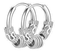 Orecchini Acciaio Chirurgico, Uomo Donna Acciaio inossidabile Cerchi 12mm Modello Di Drago con Cerchio Argento