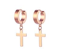 Orecchini Acciaio Donna, Unisex Acciaio inossidabile Cerchi Con Ciondolo A Forma Di Croce Oro rosa