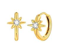 Orecchini Acciaio Inox, Orecchini Cerchio Oro Stella con Zirconia Cubica Bianca di Forma Rotonda Donna Gioielli